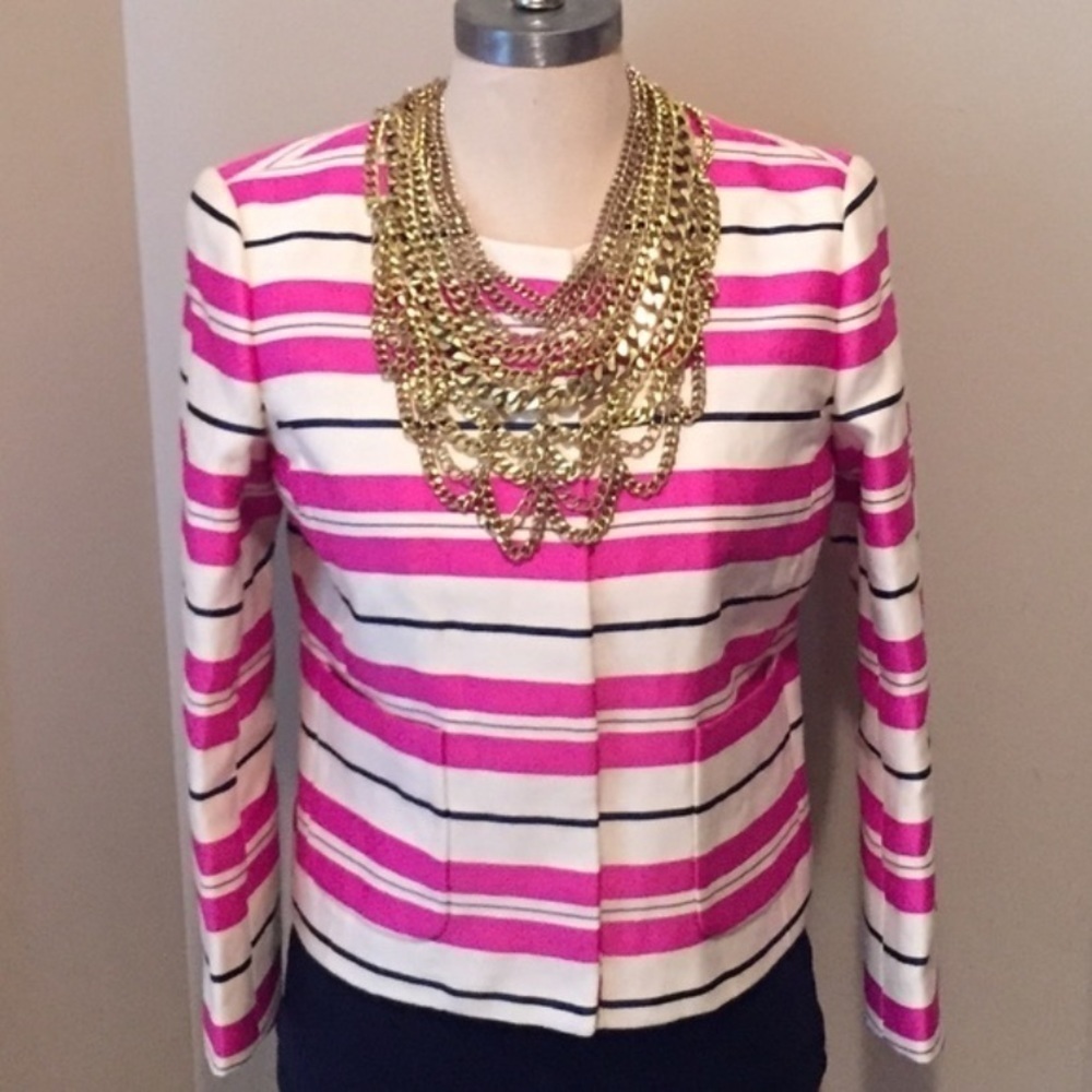 J.Crew Pink Striped color block classic silk Blazer sz 6